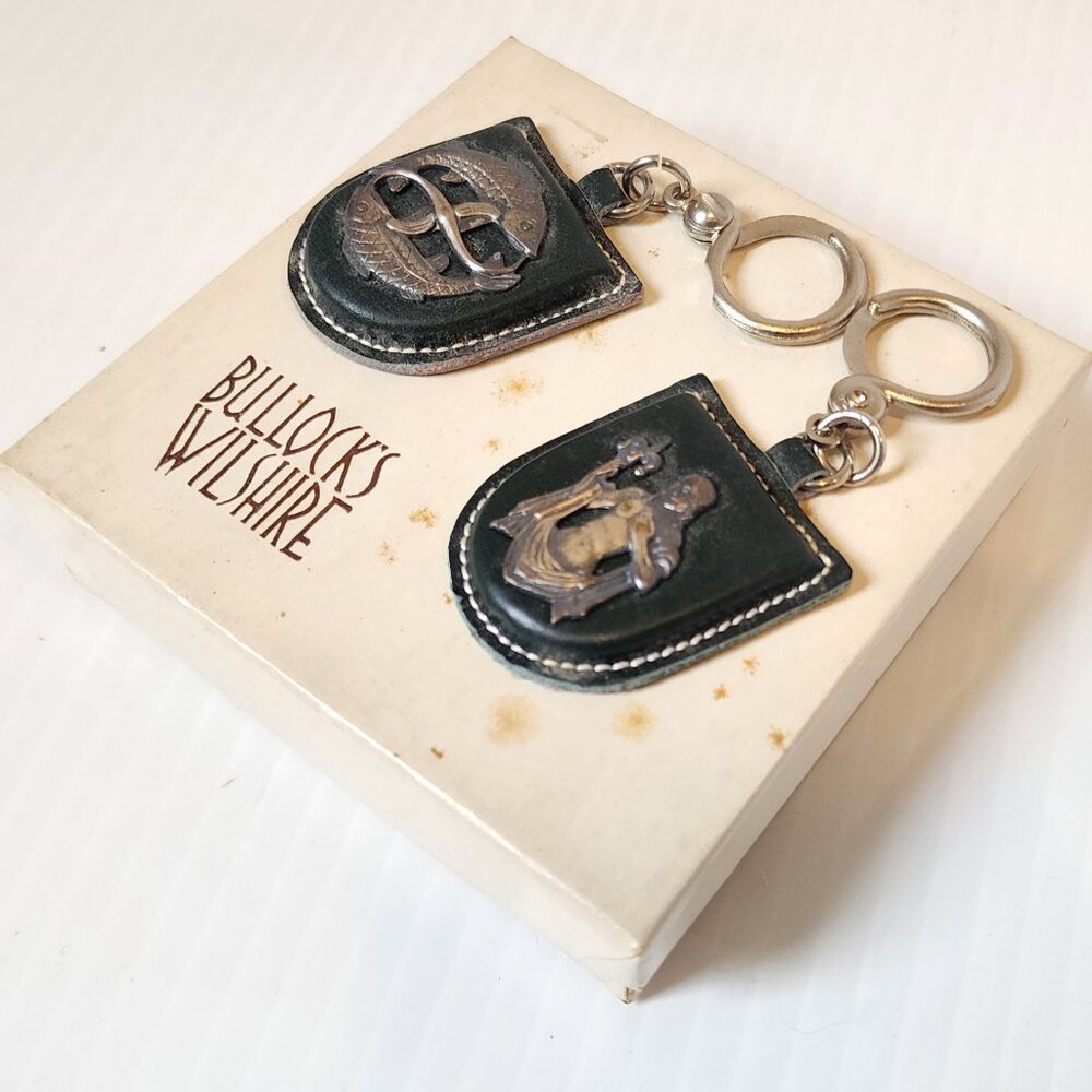 Vintage Bullock's Wilshire Leather Keychains SET OF TWO